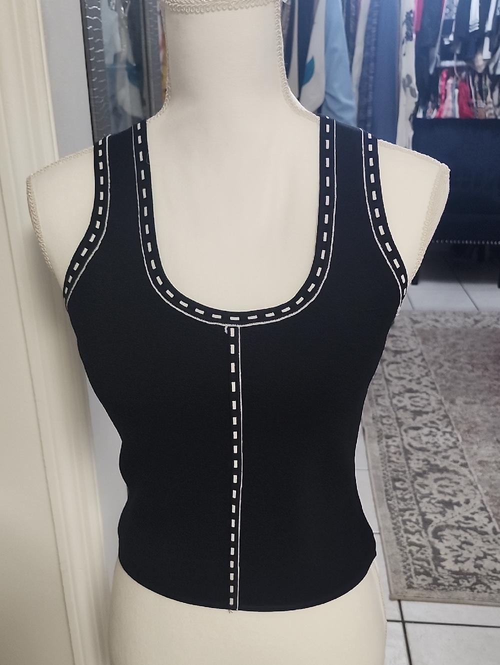 House of Harlow 1960 Black Tank Top with White Stitch Trim